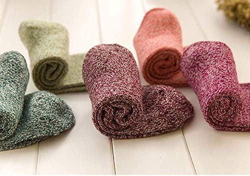 5 Pairs Wool Thermal Warm Socks Knitting Green Dark Red