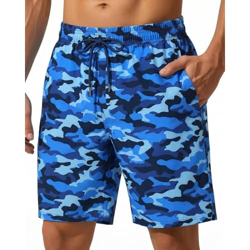 9 Inch Men Swim Trunks with Mesh Lining Quick Dry Breathable Pockets for Summer Beach Cruise Water Park Gym Running Large Solid Aqua