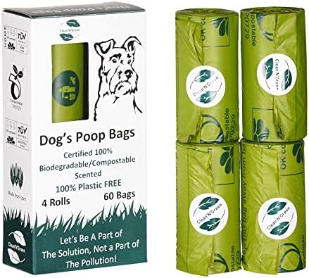 Clean'N'Green Compostable Dog Poo Bags Rolls 100% Biodegradable Free of Micro plastic, Lavender Scented Poop for Cats and Doggy Eco Waste Bags, EN13432 Certified, Backyard 60 Pack