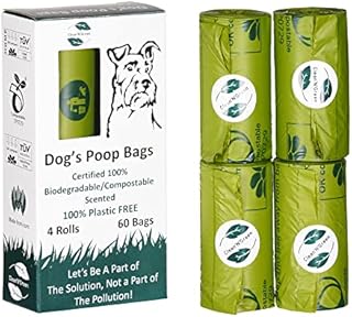 Clean'N'Green Compostable Dog Poo Bags Rolls 100% Biodegradable Free of Micro plastic, Lavender Scented Poop for Cats and Doggy Eco Waste Bags, EN13432 Certified, Backyard 60 Pack