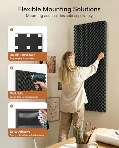 Image of SODOCT 4 Pack Large Egg Crate Acoustic Foam Panels, 48 x 24 x 1.2 Inches High Density Sound Proof Foam for Walls, Professional Sound Absorbing Studio Panels for Home Theater, Recording (Black)