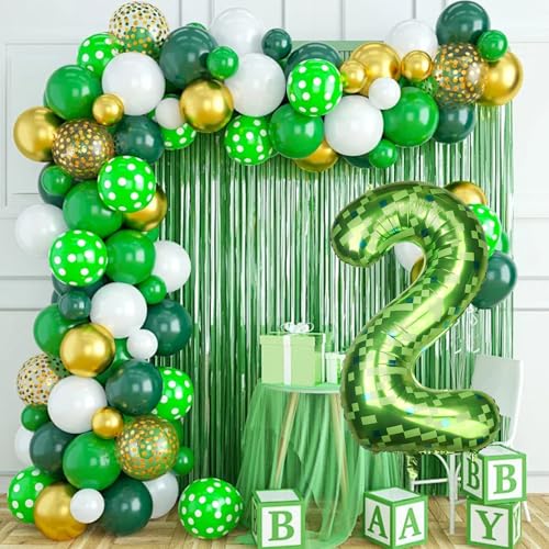 Image of 40 Inch Giant Green Pixel Number 0-9 Foil Balloons, Large Number Balloons Birthday Party Decoration Supplies (Number 2)