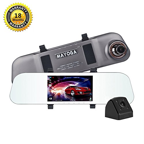 Dual Lens Dash Cam Backup Camera, MAYOGA 5" FHD 1080P Car Camera Rearview Mirror Camera Front