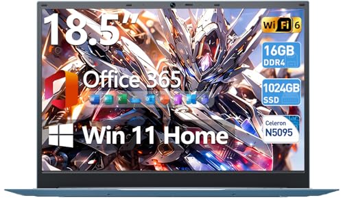 AKCHART 18.5 Inch Laptops with 16GB RAM 1TB SSD Ordinateur Portable, Celeron N5095 Quad-Core, Windows 11 Laptop, WiFi 6, 180° Viewing, Type-C, USB3.2 *, 8000mAh, for Business and Students