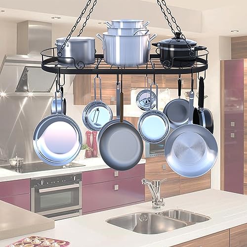 Tickcacy 33 Inch Oval Pan Rack Hanging, Heavy Duty Ceiling Pot Rack thumb #2