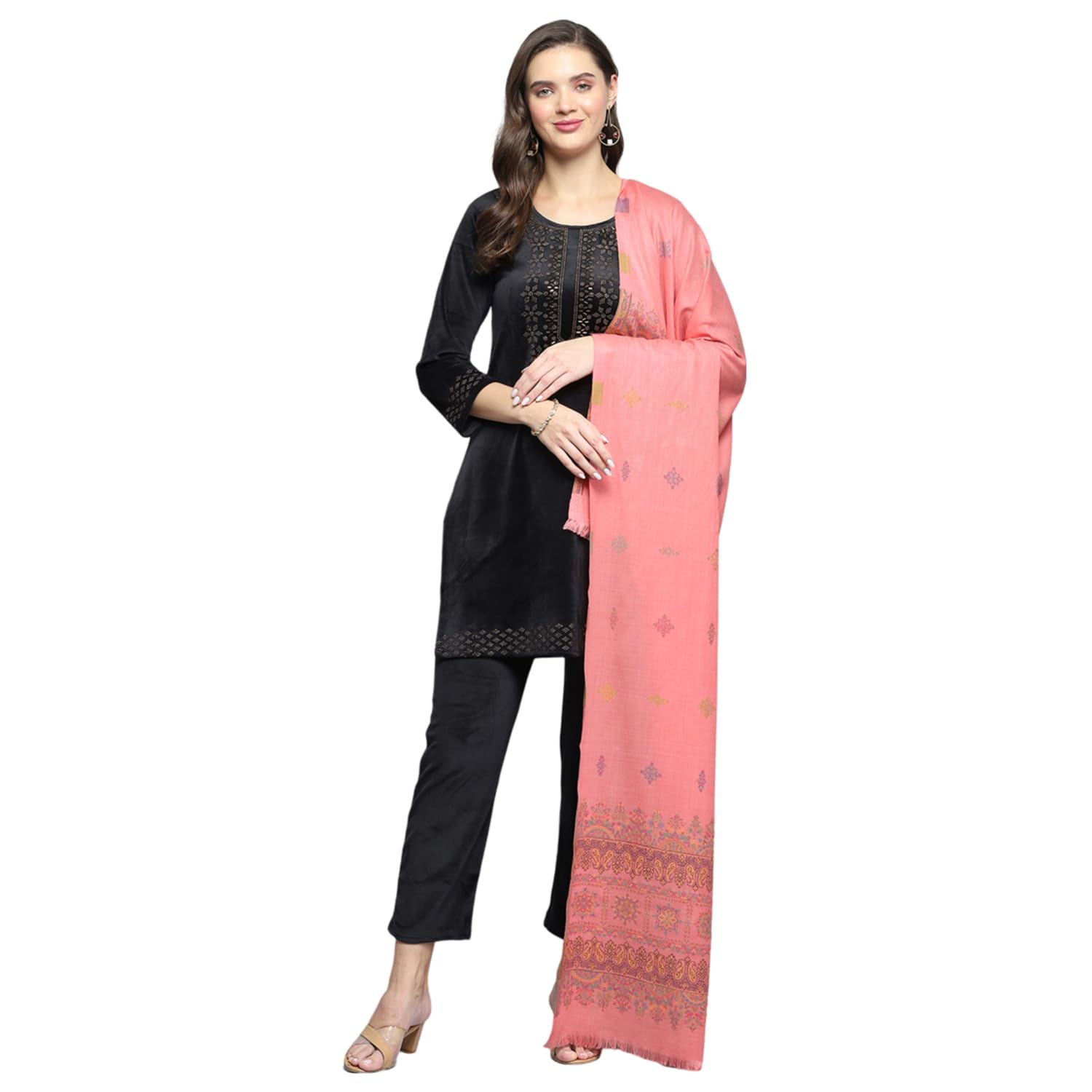 monte carlo Womens Self Design Peach Shawls_-picture-20