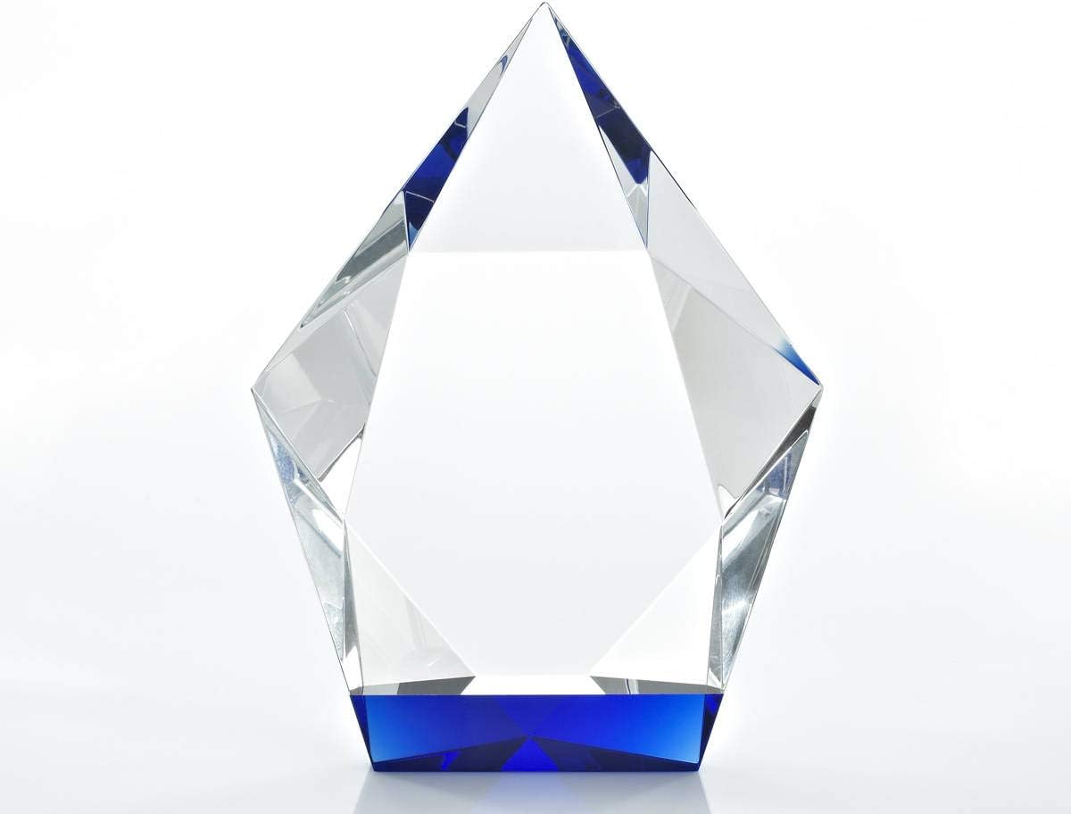 Baudville Engraved Trophy - Crystal - Blue at The Base - Award for Employees - Personalized Engraving - Comes in Gift Box