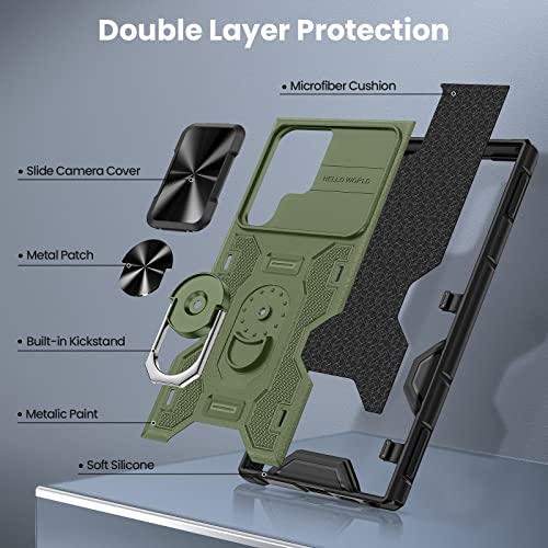 Vego For Samsung Galaxy S23 Ultra Case, Galaxy S23 Ultra Case With Stand & Slide Camera Cover, Soft Microfiber Lining Sponge Cushion Bumper Kickstand Phone Case For Samsung S23 Ultra 6.8" 2023 - Green #TOP6
