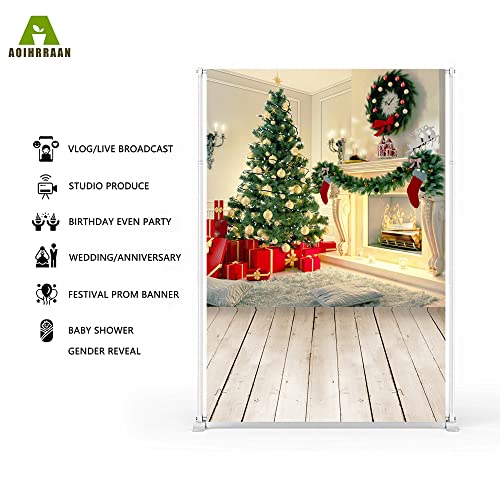 Aoihrraan 2x3m Christmas Party Decor Photography Backdrop Xmas Tree Fireplace Socks Red Gift Wood Floor Interior Background New Year Family Party Festival Celebrate Portrait Photo Studio Props - Image 2