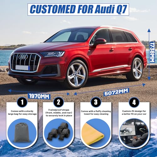 Image of SUV Car Cover Custom Fit for Audi Q7 /SQ7 (2006-2025), Waterproof All Weather for Automobiles Full Exterior Cover Rain Sun Snow UV Protector.