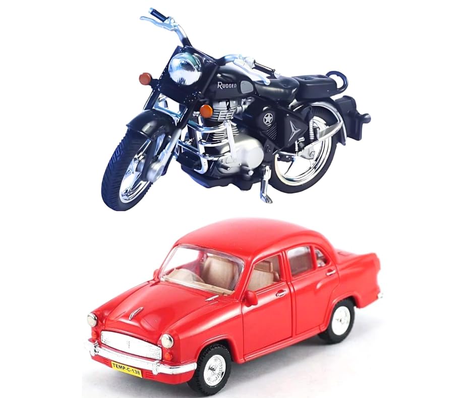 Tzoo Technology and You Pack of 2 Pull Back Rugged Bullet Bike (Side Stand) & Ambassador Taxi Car (Door Openable) Toy Vehicles Combo Set for Kids Age 3+ Years - Multicolor (B0CTTL296R) Amazon Price History, Amazon Price Tracker