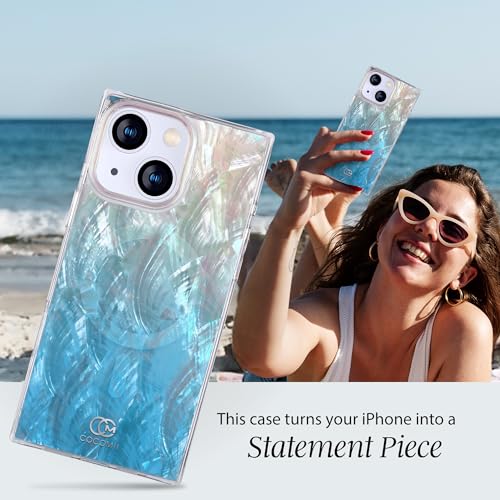 Image of COCOMII Rectangle for iPhone 15 Case, Turquoise Real Mother of Pearl