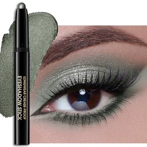 Erinde Waterproof Cream Eyeshadow Stick, Dark Green Shimmer Eye Shadow Sticks, Cream to Powder Eyeshadow Pencil Crayon, Buildable & Blendable Long-Lasting Eye Shadow Stick, Vegan & Cruelty-Free, 04