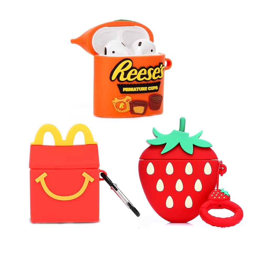 3 Custodie In Silicone XMBYGY Per AirPods Pro 2/1 – Motivi Simpatici Avocado, Fun, Mario + Portachiavi
