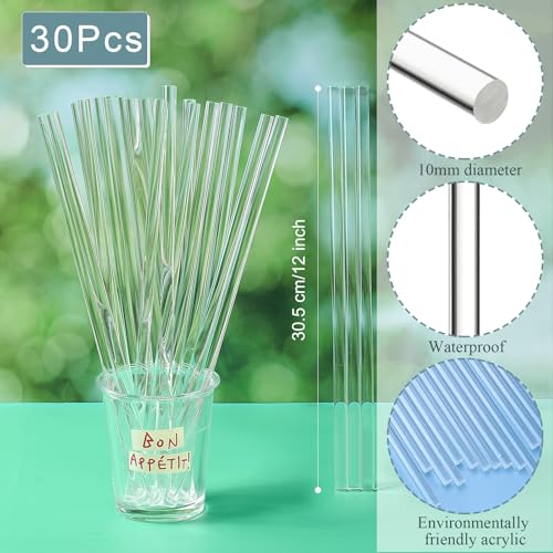 Image of Zopeal 30 Pcs 12 inch Clear Acrylic Dowel Rod for Craft,0.39'' /10mm Diameter | Round Stick for Plant Stake, Photo Booth Prop, Clear Plastic Strips for Cake Topper, DIY Craft for Floral, Handwork Supply