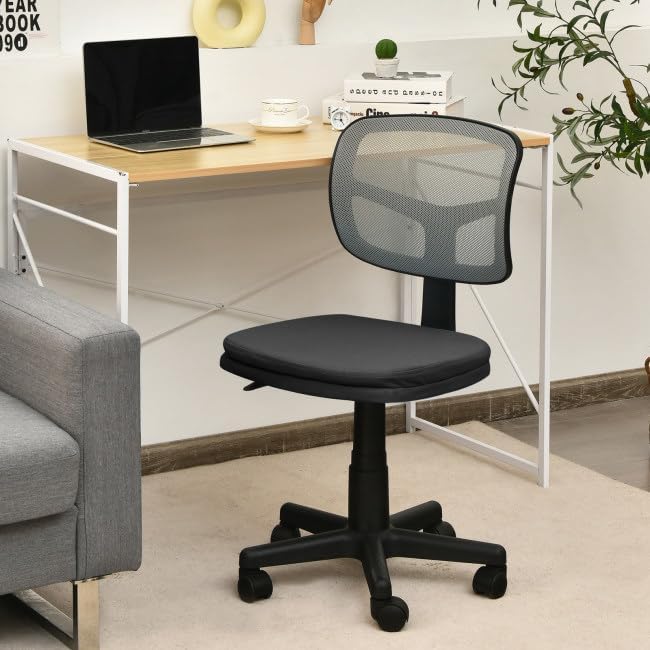 Miniatura 2 de Silla de trabajo ergonómica tapizada sin brazos, silla de oficina de malla ajustable en altura ajustable, silla de escritorio para computadora con