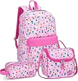 Roots Essential 3-in-1 Matching Water Resistant Kids Backpack and Lunch Bag Set with Bonus Pencil Case - Made from 100% Recycled Fabrics -22.5 litres, Pink Dot