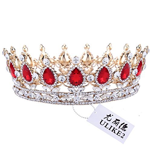 Ulike2 King/queen Crown Red Ruby Stone Sapphire Tiaras Gold/silver Plated Hair Jewelry (1#)