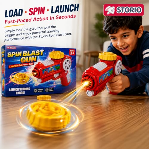 Image of Storio Spin Blast Gun Toy for Kids, Spinning Top Launcher Gun with Gyro Tops, Flashing Lattoo Spinner Fidget Spinning Top Game, Indoor Outdoor Toy Gift for Boys Girls Age 3 4 5 6 7 8 Years