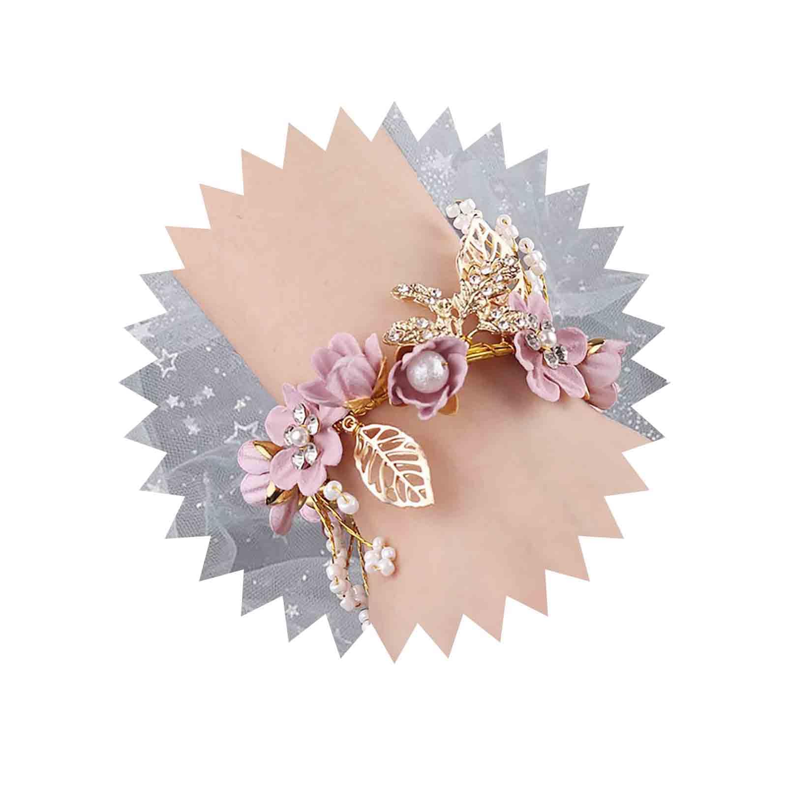 TseenYi Viola Bracciale fiore viola matrimonio perla polso fiore perline polso catena foglia oro foglia bangle boho fashion bracciale gioielli donne e ragazze regalo sposa damigella d'onore natale
