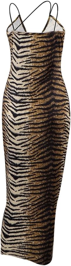 PENINSULA LOVE Women V-Neck Leopard Bodycon Maxi Dress Sleeveless Spaghetti Strap Tank Dresses Sexy Slim Club Long Dress