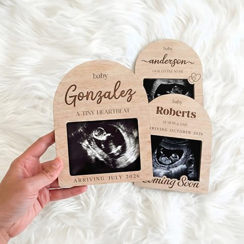 Lily's Atelier Personalized Ultrasound Picture Frame with Magnet, Custom Wooden Arch Sonogram Frame for Pregnancy Announcement, Baby Reveal Gift for Grandparents and Expecting Parents