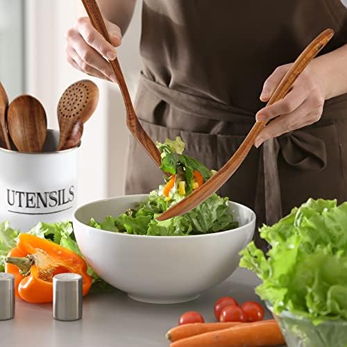 Zulay Kitchen Premium Wooden Utensils for Cooking - 6 Pc Set Non-Stick Soft Comfortable Grip Wooden Cooking Utensils - Smooth Finish Teak Wooden Spoon Sets for Cooking