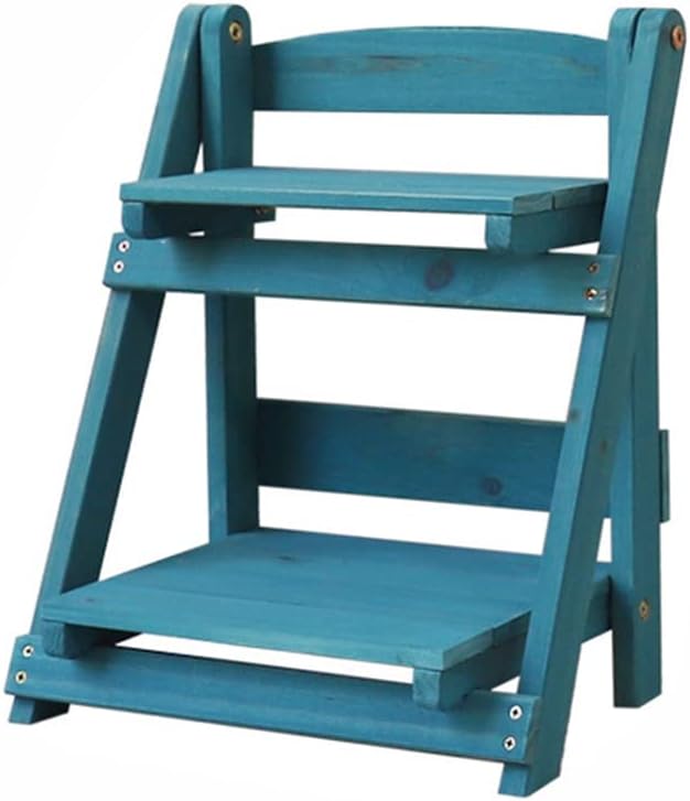 Wood Plant Stand Indoor Outdoor 2 Tiers Flower Stand Stepped Planter Shelf Rack for Plant Display in Patio Balcony Entryway Porch Livingroom (Blue 35cm×30cm×20cm)