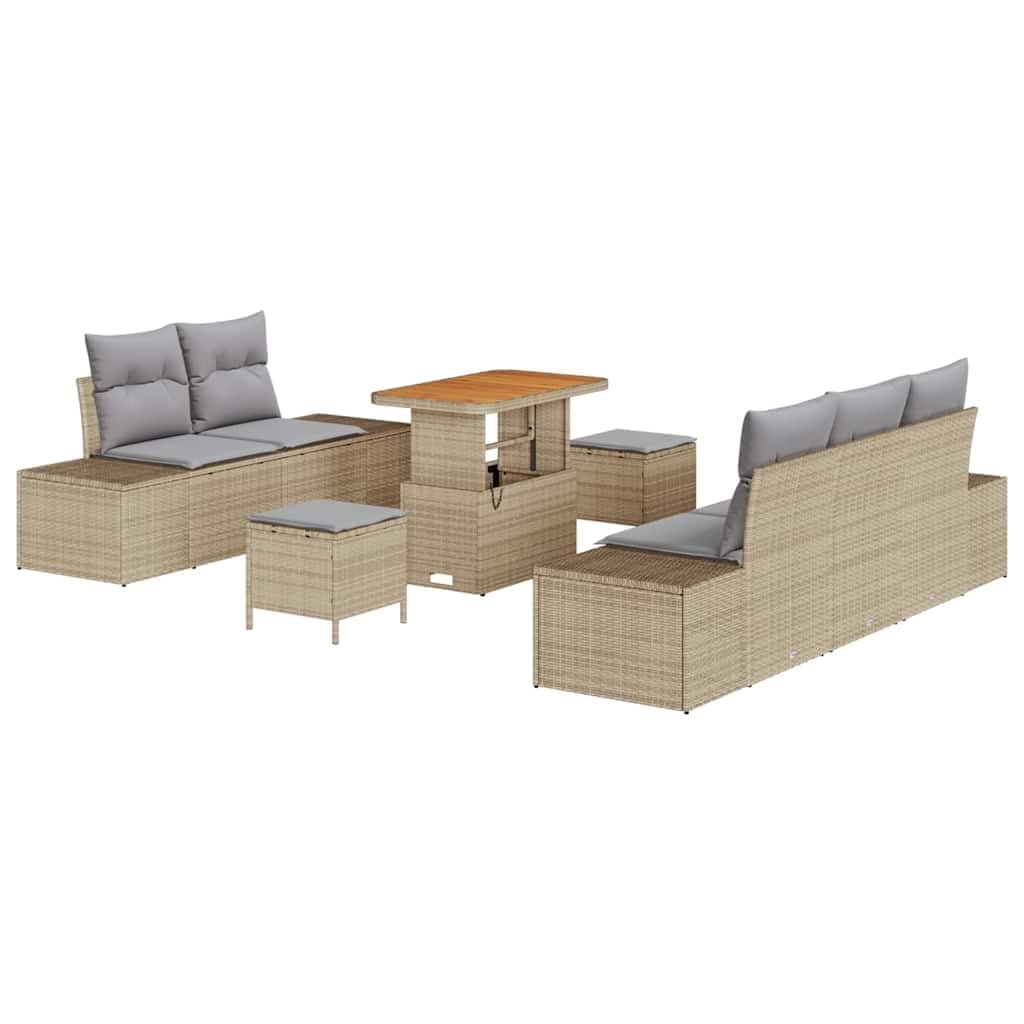 Fengshui Sofa ogrodowa 8-częściowy zestaw beżowy polirattanowy z poduszkami