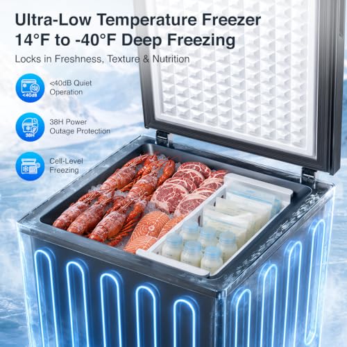 Image of Kismile 3.5 Cu.Ft Compact Chest Freezer, Ultra-Low Temperature Deep Freezer (-40F to 14F), Energy-Efficient, Digital Adjustable Thermostat, Top-Opening Door with 2 Removable Baskets, Black