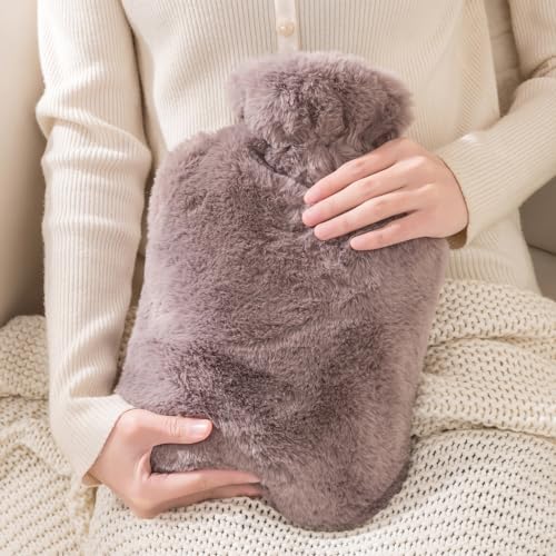 Hot Water Bottle 2L with Soft Cover Hot Water Bag 2 Liter for Menstrual Cramps,Hand Feet Warmer and Shoulder Pain Relief, 2L PVC Hot Water Bottle