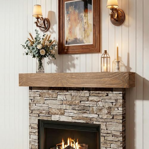 LXWZHK Solid Wood Fireplace Mantel 56", Rustic Mantel Shelf, Rustic Oak