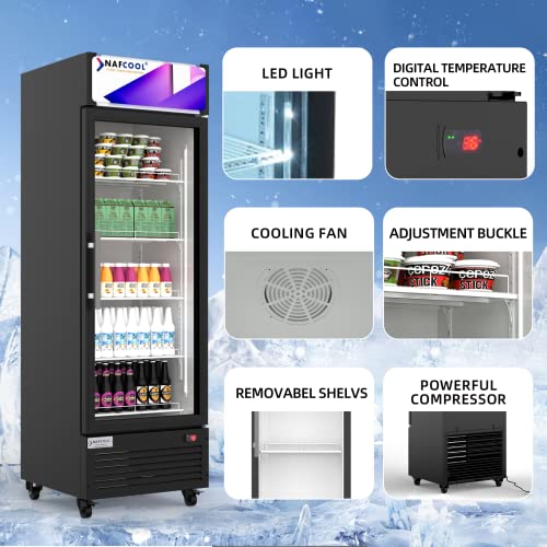Nafcool Sub Zero Commercial Beverage Refrigerator Cooler, 13.3 Cu Ft Small Slim One Glass Door Merchandiser Refrigerator Beer Drink Display Fridge For Home Or Sale Used,Etl And Nsf Approval,19" Wide #TOP1