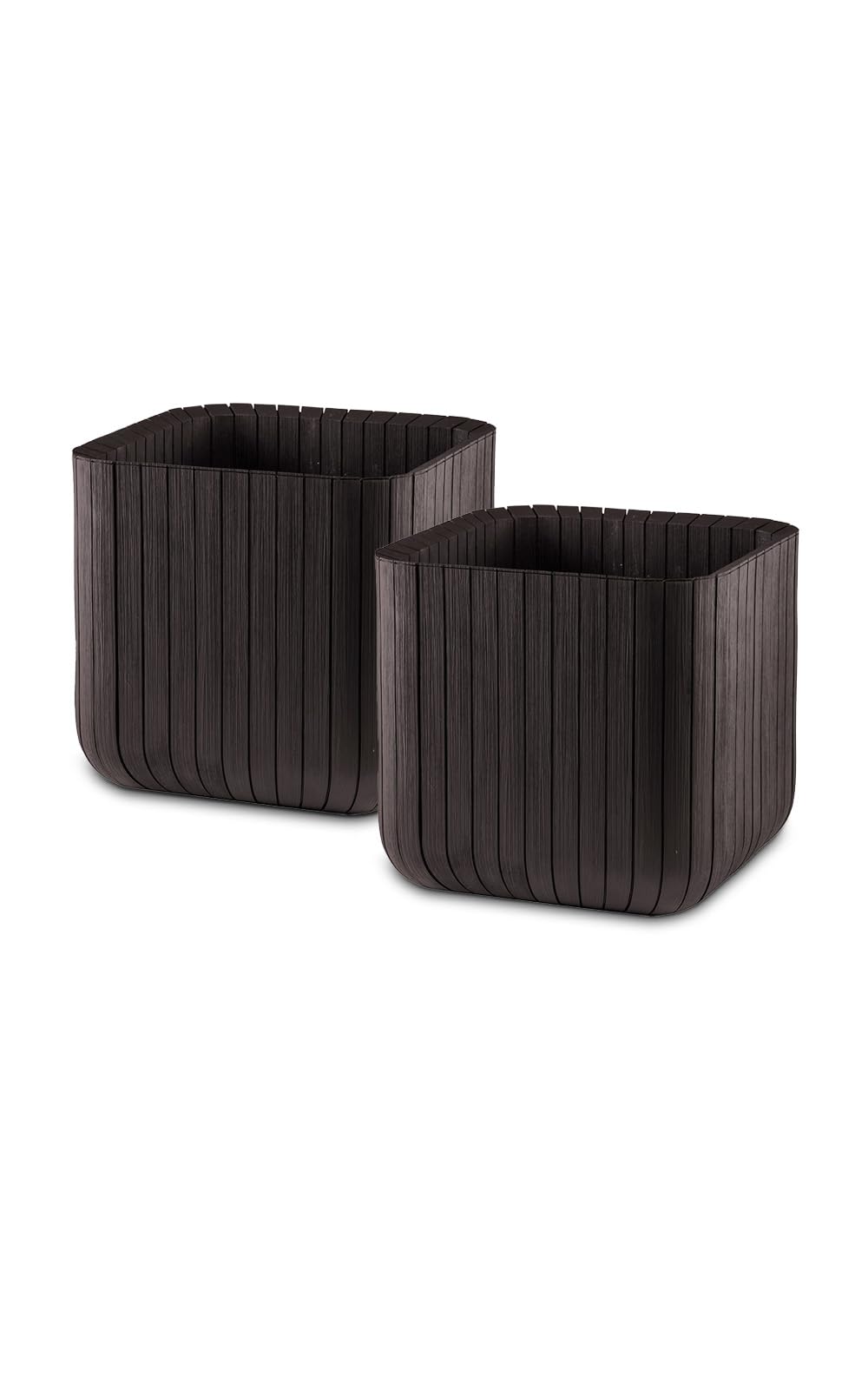 Keter Set de 2 Maceteros de Exterior Wood Planter, Cubo Redondo, 50L | 40x40x40 cm, color marrón