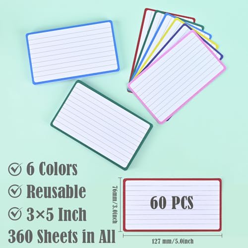 BAYTORY Cartões de índice de 360 peças, 7,6 x 12,7 cm, cartões coloridos forrados, cartões didáticos