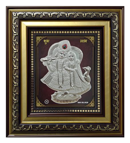 Image of 999 Silver Radha Krishna Frame - Pure Silver Sheet with Purity Certificate | Ideal for Pooja Room, Diwali Gift & Home /Office Decor - 1 Unit (22 x 20 CM / 8.5 x 8 Inch)