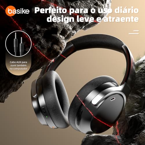 Basike Fone de Ouvido Bluetooth com Cancelamento de Ruído ANC, Áudio Hi-Fi, Bateria de Longa Duração