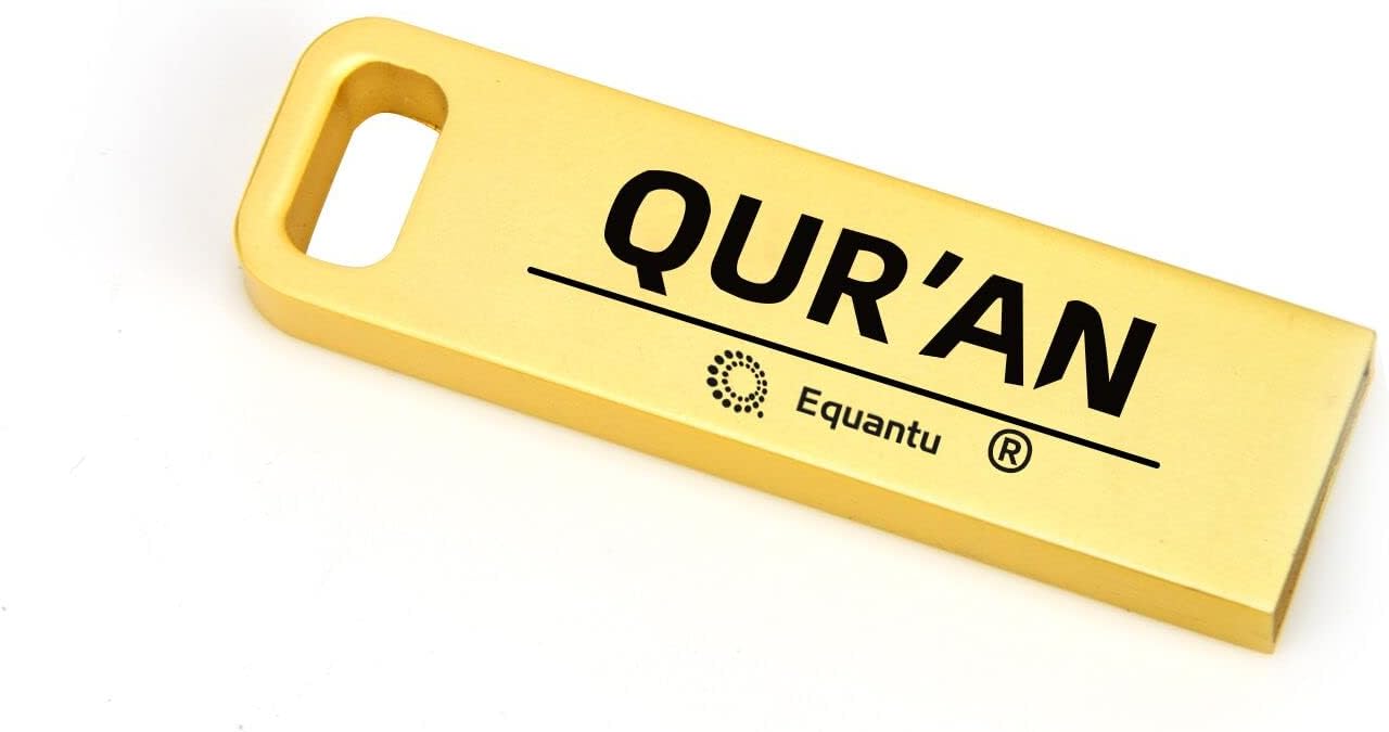 EQUANTU Quran USB Flash Drive - Portable 32GB Thumb Flash Drive, Quran in MP3 Format, 27 Famous Readers, Appliable for Cars, Laptops, Quran Speaker, and Other USB Compatible Devices (Gold)