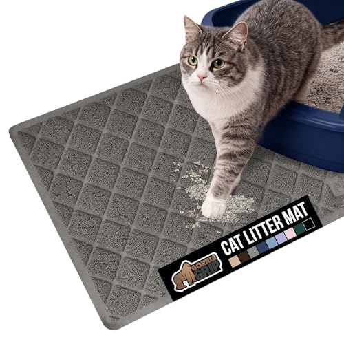 GORILLA GRIP Cat Litter Box Mat, Water Resistant, US Designed Kitty Litter Trapping Mats, Easy to Clean, Scatter Control, Less Mess and Clean Floors, Kitten Supplies for Indoor Cats, 24x17 Dark Gray