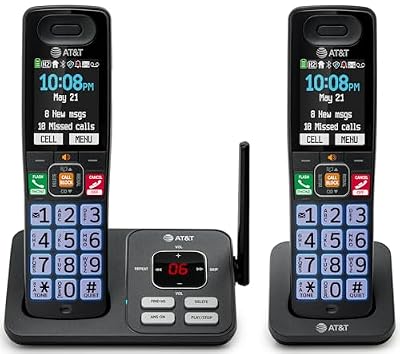 AT&T DECT 6.0 Cordless Phone, 2-Handset – Smart Call Blocker, Bluetooth Connect to Cell, Answering Machine, 2.4" Color Display | BL108-2