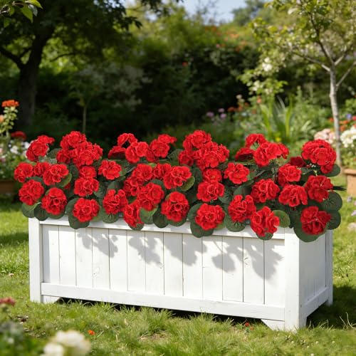 BlueCloudy Künstliche Blumen 6 Bündel Geranien Künstliche Pflanzen Kunstblumen Wie Echt Seidenblumen im Freien und Innen, UV-beständige Kunstpflanze Outdoor Wetterfest für Draußen Balkon Garten Tisch