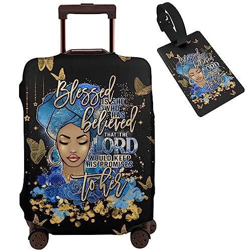 Image of Travel Suitcase Protector African American Girl Elastic Protective Washable Luggage Cover With Concealed Zipper Suitable For 18-32 Inch, Color-3-6, M (for 22--24 inch luggage)