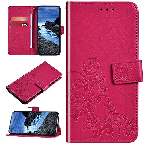 Urhause Case Compatible with LG V50 ThinQ Case Glossy PU Leather Wallet Cover with Card Slots 3D Flower Wallet Kickstand Magnetic Closure Shockproof Case TPU Silicone Inner Folio Flip Case, Rose Red