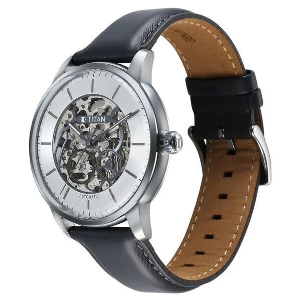 Image of Titan Automatic Color Upgrade Silver Dial Grey Leather Strap Watch for Men 90110QL02