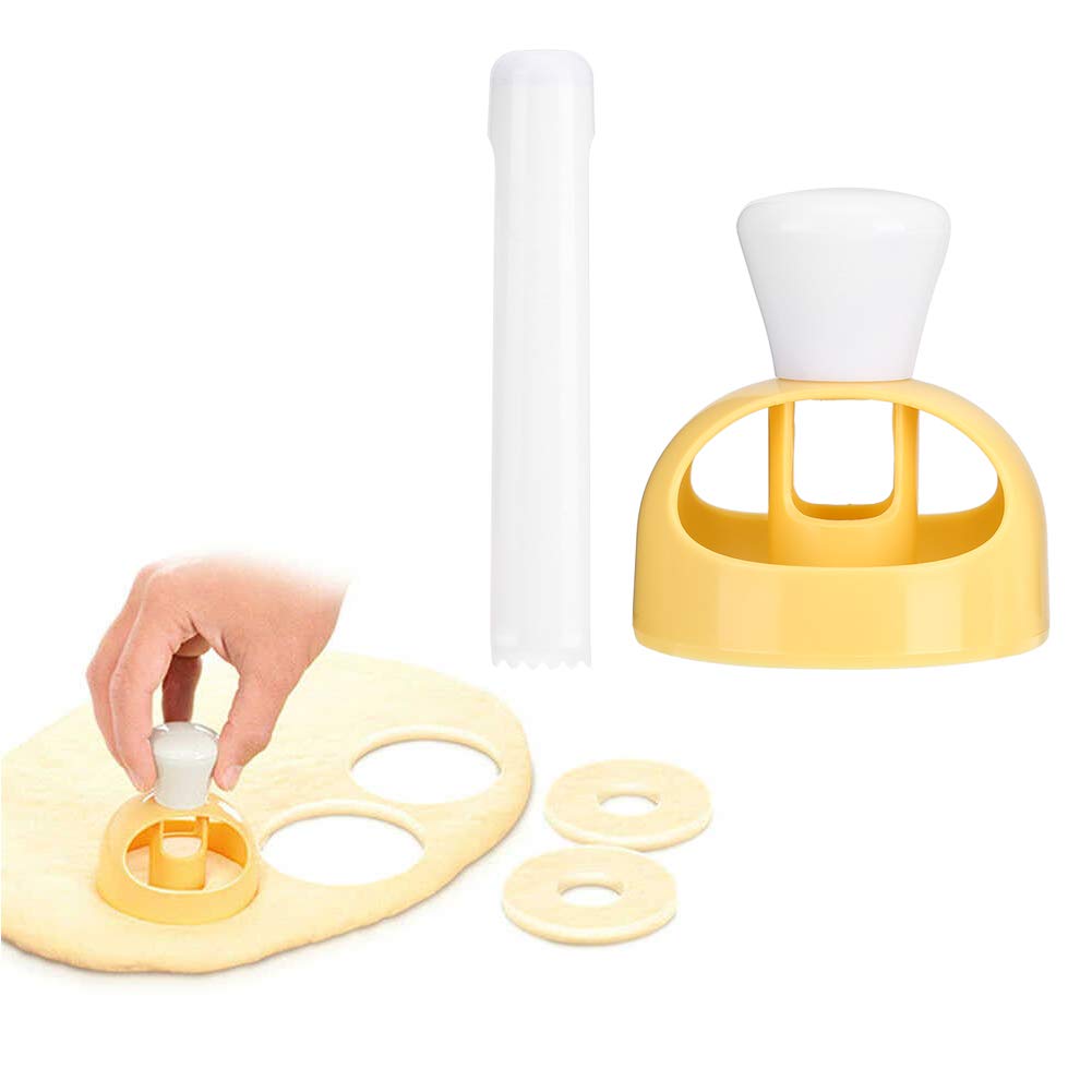 Donut Cutter Maker, Plastic Doughnut Cake Maker Mold Cookie Cutter Round for Baking Donut Mould Maker Plastic with Dipping Plier DIY Donut Tools