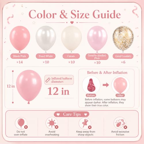 Image of Biapian Pink And Gold Balloons, 50Pcs 12 Inch Retro Blush Pink Cream White Double Stuffed Metallic Gold Confetti Boho Ballon For Birthday Bridal Shower Wedding Party Decorations