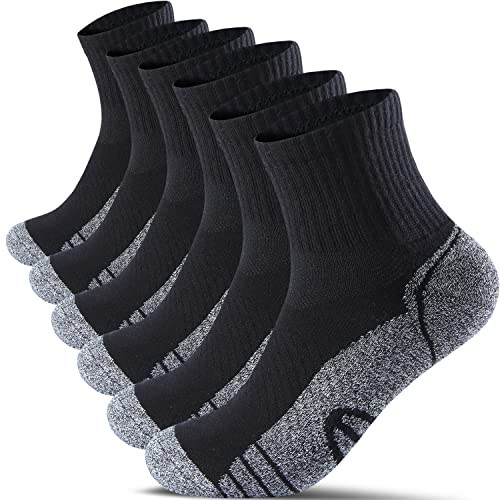 Begrily Cotton Quarter Athletic Socks for Men, Performance Cushioned Mens Ankle Sock 6-Pack