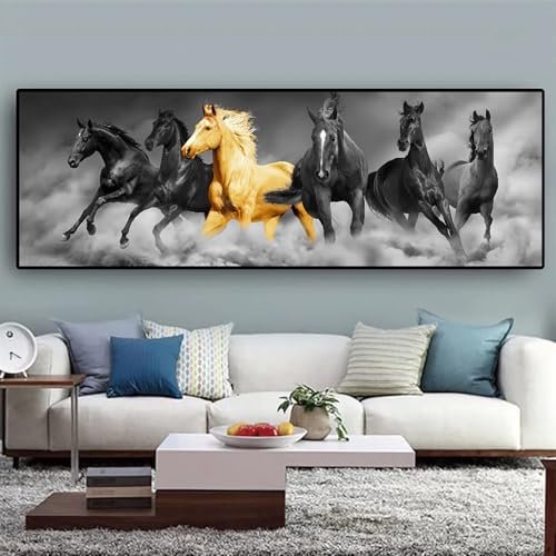 UGZDEA Poster sur toile de cheval, Sept chevaux noirs et