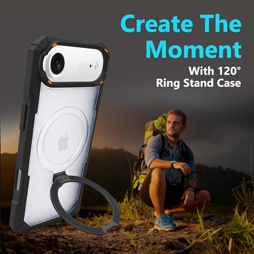 Image of AIBEX Transparent Back Cover Compatible for iPhone 17 Air| Mag-Saf Magnetic Ring Kickstand | Shockproof Dual Layer Military Grade Drop Protection Armor Case| Wireless Charging Support - Black