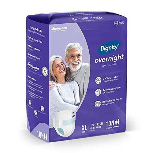 Image of DIGNITY Overnight Tape Style Adult Diapers - XL (60 Pieces) With Wetness Indicator and Leakage Protection Upto 12-16 Hrs.